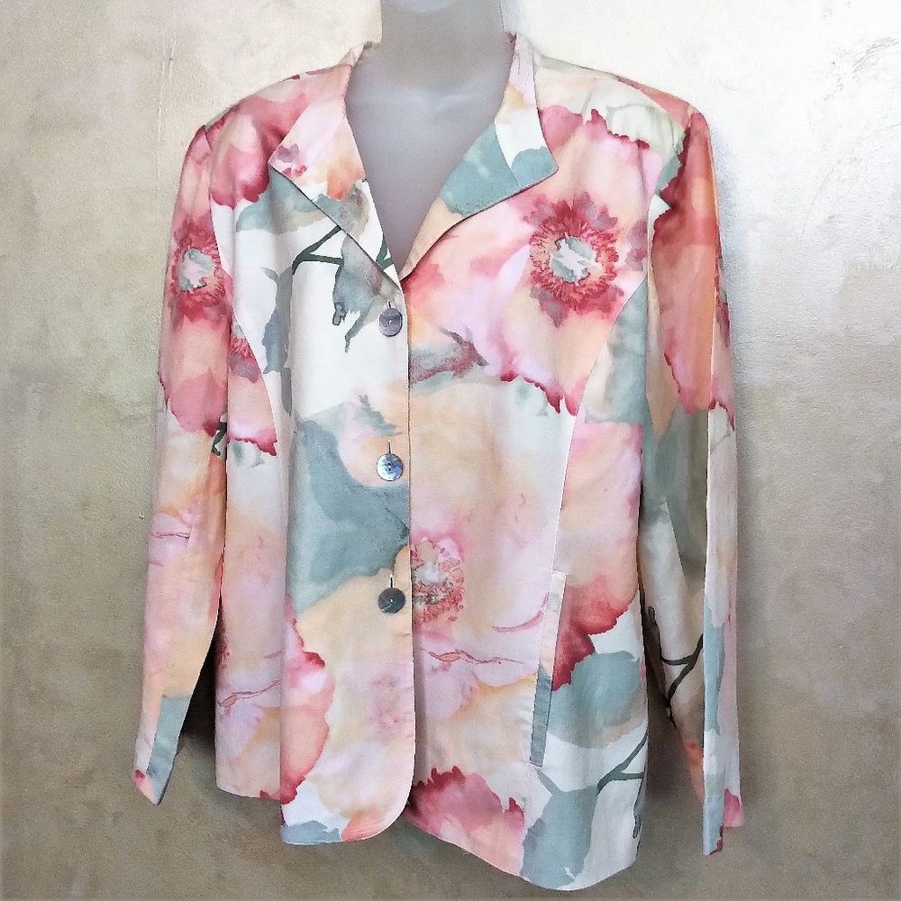 Chico's Pastel Floral Blazer in Pink, Peach & Sage